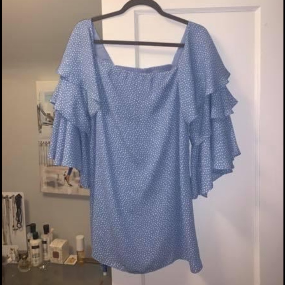 Blue polka dot mini dress